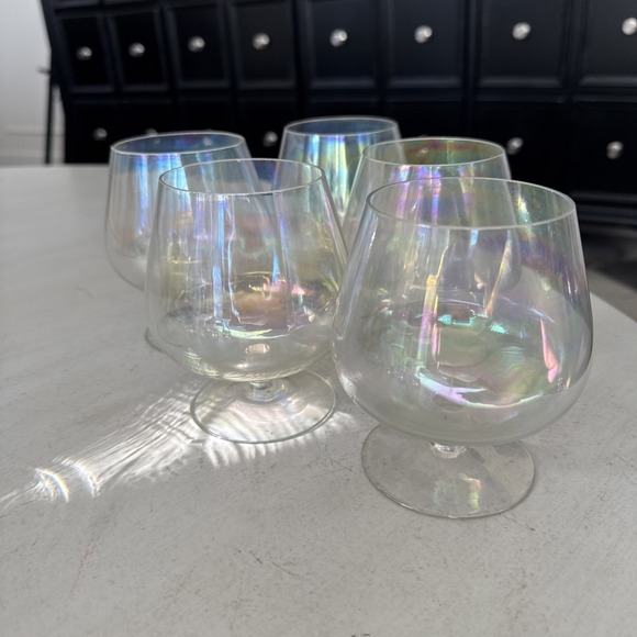 Set Of 5 Vintage Iridescent Luster 4 1/2" Cognac Brandy Snifter Glass RARE - Picture 3 of 6